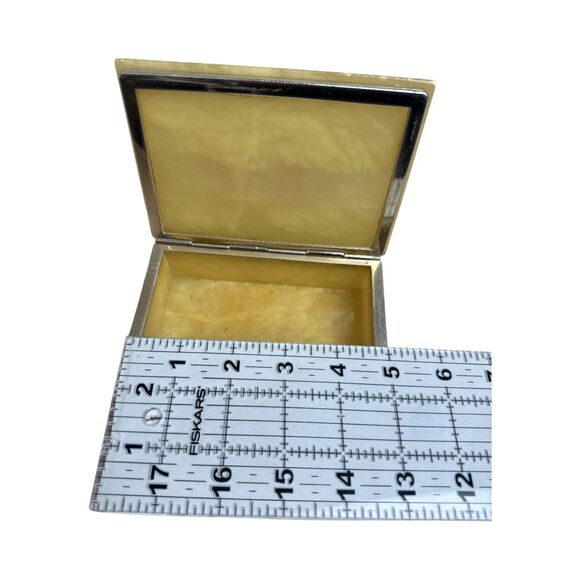 Vintage Alabaster Trinket Box 5"x3" Pink Floral Design Stone Jewelry Box Italy - Picture 5 of 6